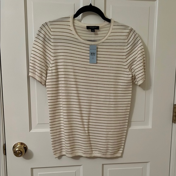 Ann Taylor Cream Striped Women's Top MP - Picture 1 of 5